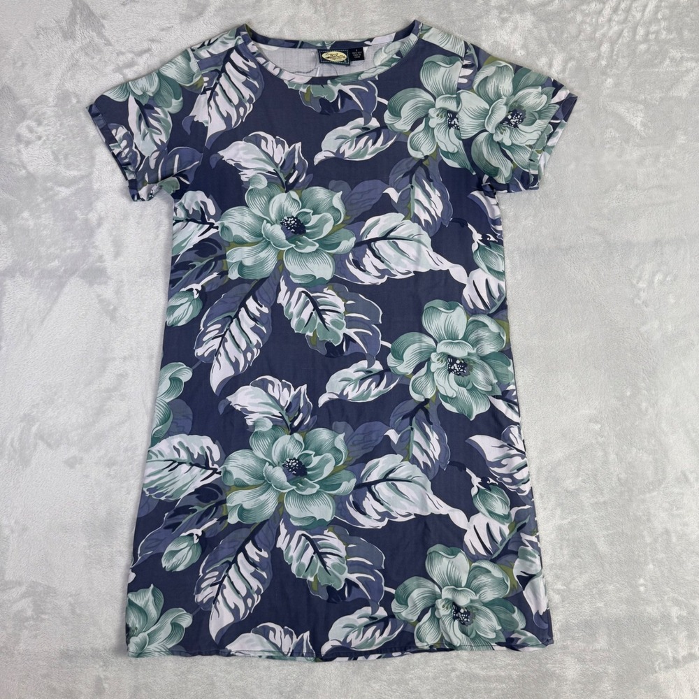 Tommy Bahama Shift Dress Womens S Blue Floral 100% Silk Tropical Short Sleeve